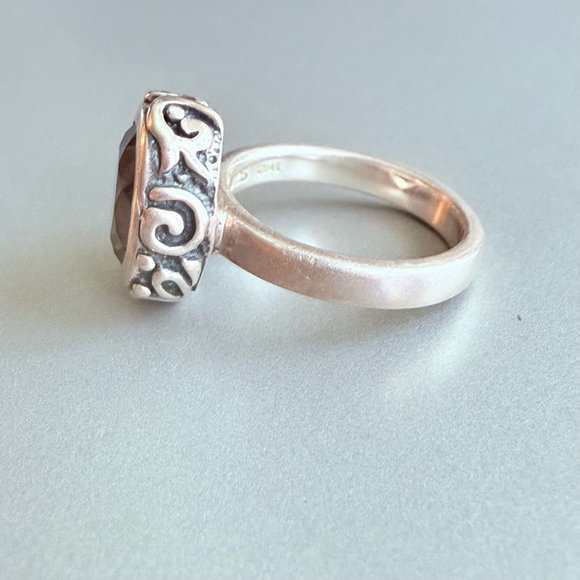 Silpada Classic 3 CT Smokey Quartz Sterling Silver 925 Filigree Retired Ring - Picture 6 of 12